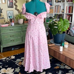 pink ditsy floral midi romantic midi dress size small with slit
